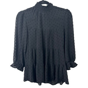 NEW Monteau Los Angeles S Black Tunic Textured Dot Lined Top Blouse D2